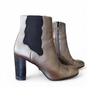 Preston & York Metallic Silver/Gray Leather Ankle Boots with Block Heel